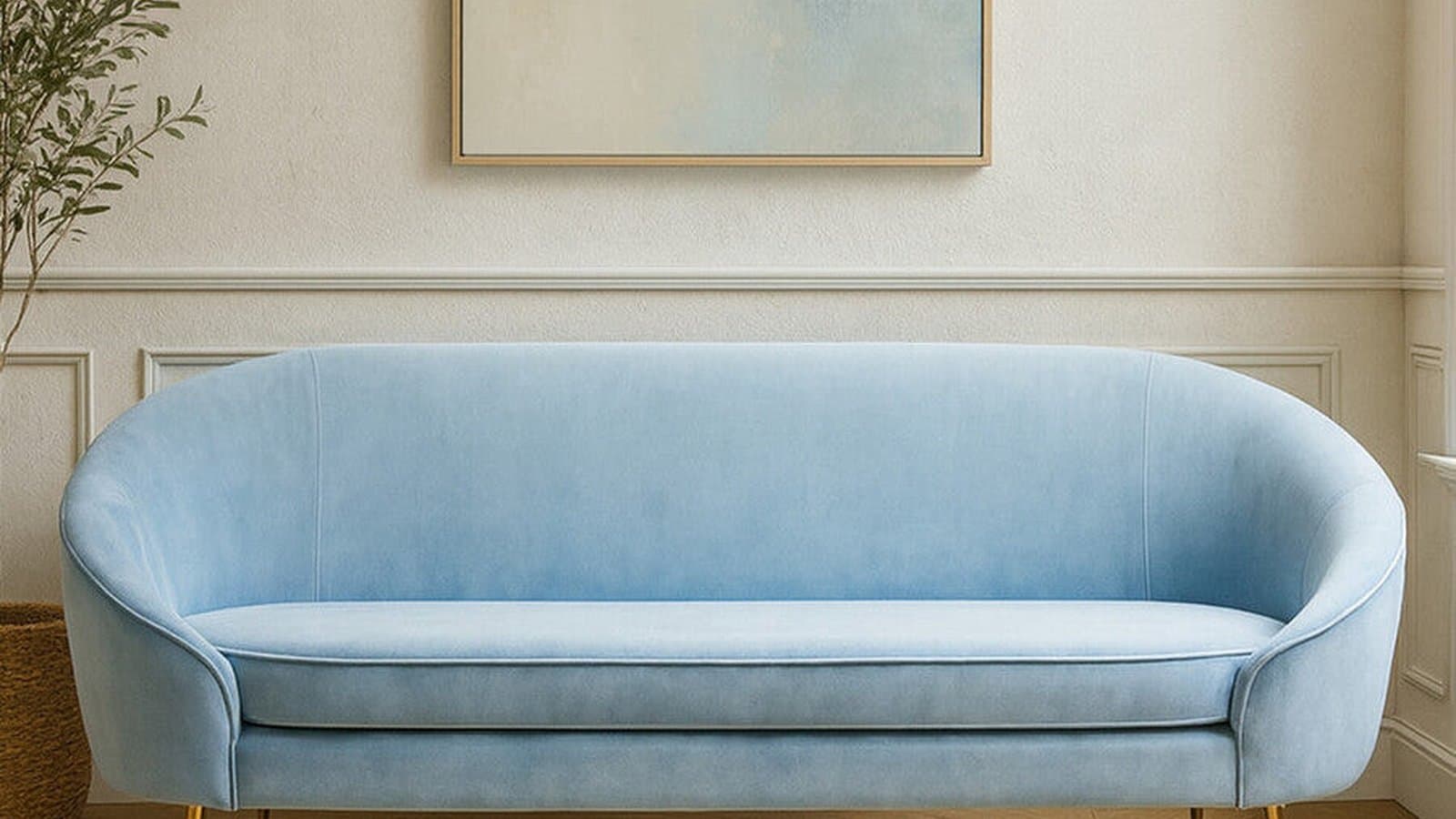 Blue velvet three-seater sofa from Orsina